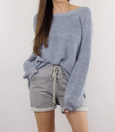 Fate Malibu Criss Cross Style Back Sweater In Heather Blue In Gray