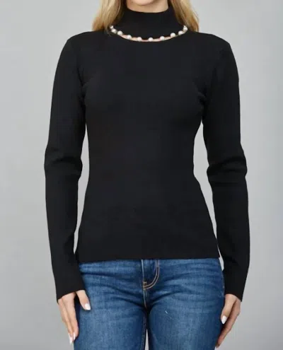 Fate Marta Pearl Turtleneck Top In Black