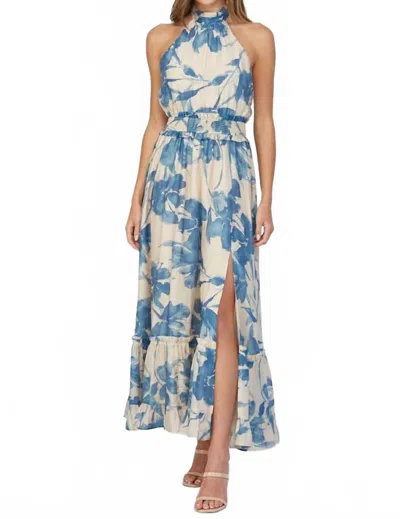 Fate Maxine Halter Dress In Tan In Blue