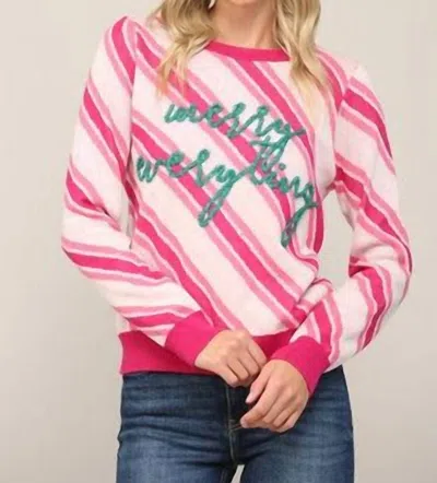 Fate Merry Everything Glitter Striped Sweater In Pink