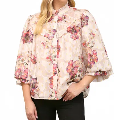 Fate Metallic Floral Chiffon Sleeve Blouse In Cream In Neutral
