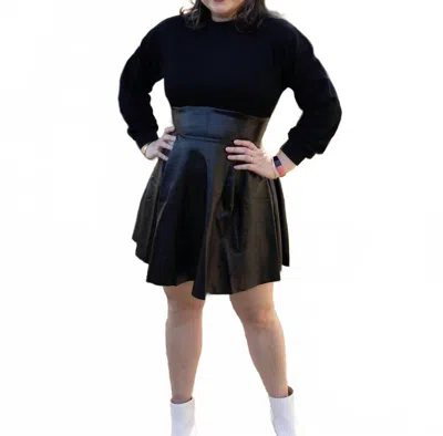 Fate Mixed Media Corset Waist Faux Leather Dress In Black