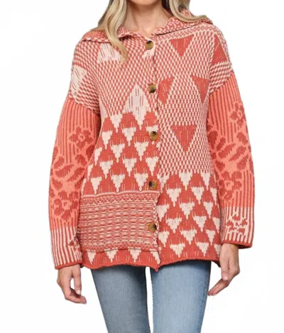 Fate Mixed Pattern Cardigan In Red In Pink