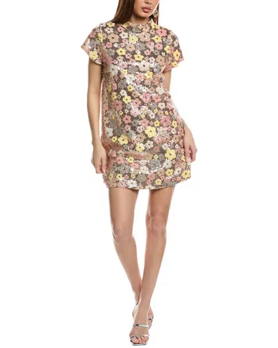 Fate Mock Neck Floral Sequin Shift Dress In Pink
