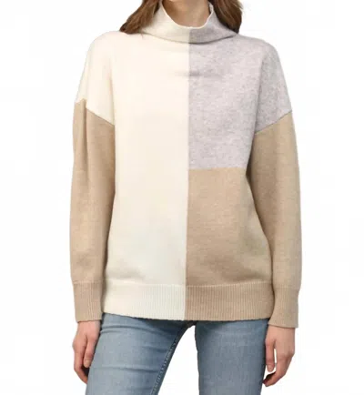 Fate Mock Neck Neutral Color Block Sweater In Beige