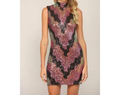 Fate Mock Neck Sleeveless Sequin Dress In Multi Color
