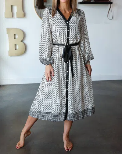 Fate Mosaic Midi Dress In Cream/black/taupe In White