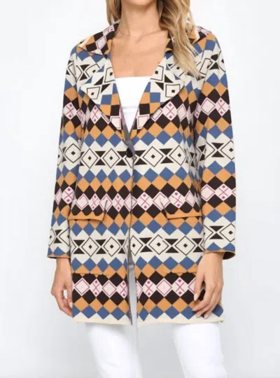 Fate Notch Collared Cardigan In Geo Print In Multi