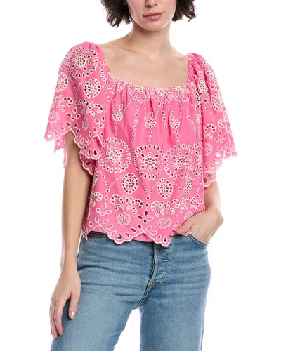 Fate Off-the-shoulder Eyelet Top In Pink