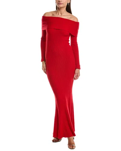 Fate Off-the-shoulder Wool-blend Maxi Sweaterdress In Red