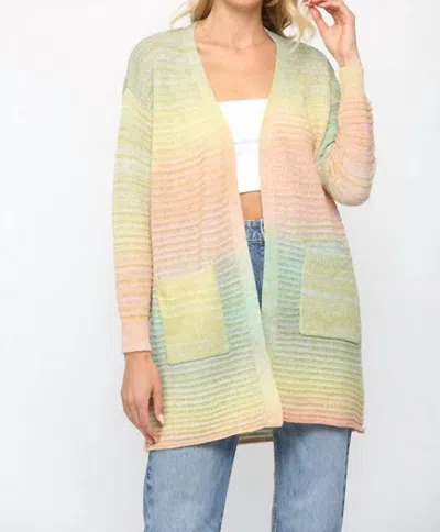 Fate Ombre Yarn Knitted Open Cardigan In Green Multi In Yellow