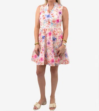 Fate Pastel Eyelet Mini Dress In Watercolor Floral In Multi