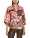 FATE FATE PATCHWORK PRINT BUBBLE SLEEVE BLOUSE