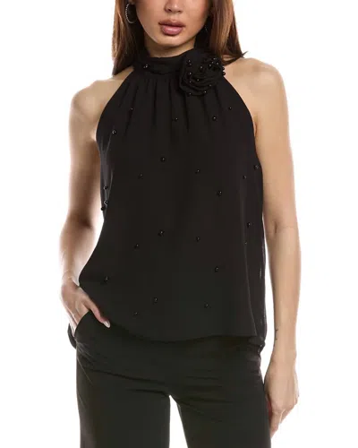 Fate Pearl-embellished Corsage Halter Top In Black