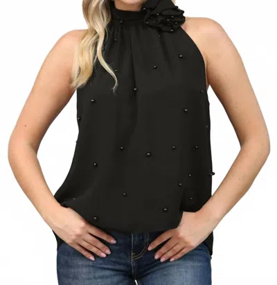 Fate Pearl Embellished Halter Top In Black