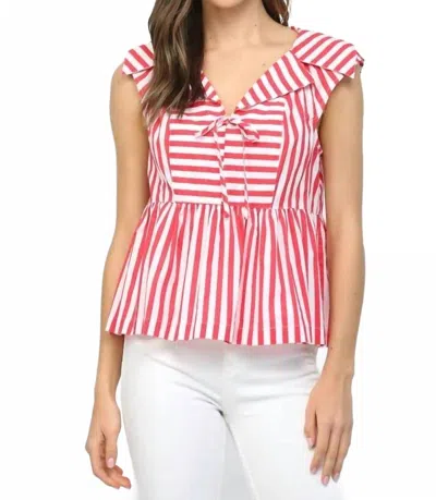 Fate Peplum Striped Top In Red In Pink