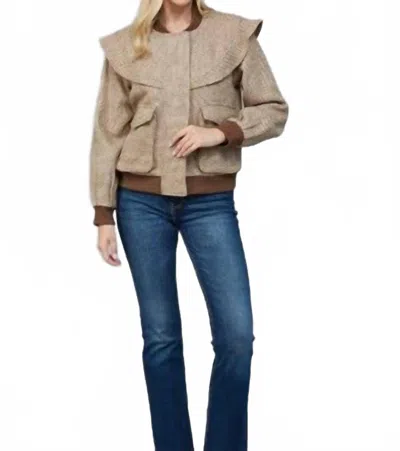 Fate Perforated Pattern Ruffle Detail Bomber Jacket In Beige In Brown