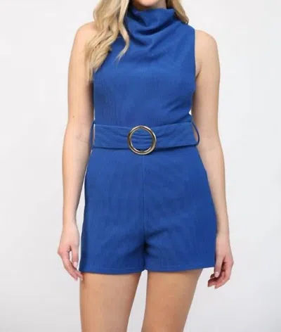 Fate Phoebe Ribbed Romper In Blue