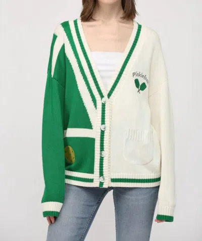 Fate Pickle Ball Cardigan In Green, White In Neutral