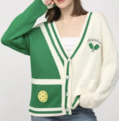 Fate Pickleball Button Closure Cardigan In Green And Cream In Multi