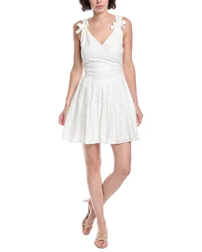 Fate Pleated Eyelet Mini Dress In White