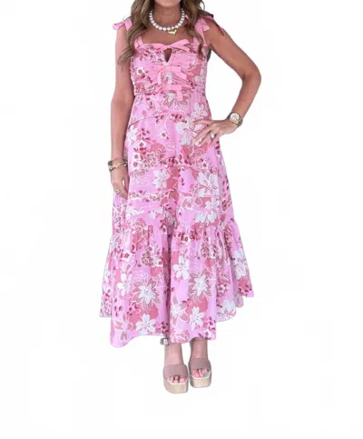 Fate Print Cotton Poplin Tie Front Detail Tiered Dress In Pink Multi