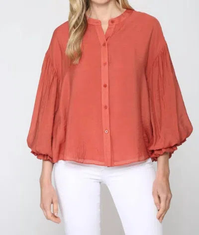 Fate Puff Sleeve Button-down Blouse In Rust Orange In Multi