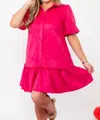 Fate Puff Sleeve Mini Dress In Berry In Pink