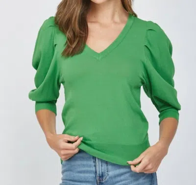 Fate Puff Sleeve V Neck Sweater In Green