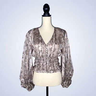 Fate Python Print Waist Smocked Top In Mauve In Gray