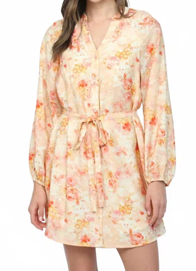 Fate Raglan Sleeves Button Down Mini Dress In Peach Multi