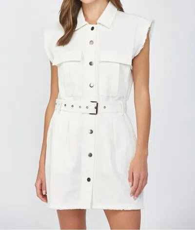 Fate Raw Edge Belted Dress In Cream In White