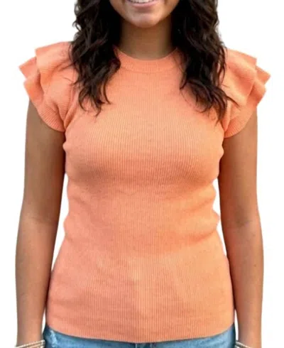 Fate Ribbed Knit Flutter Sleeve Top In Tangerine In Orange