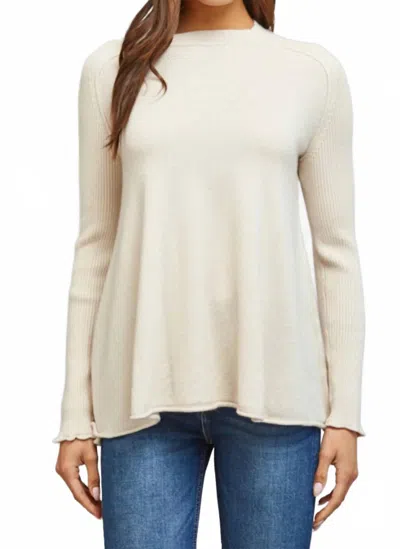 Fate Ribbed Knit Sleeve Cashmere Blend Crewneck Sweater In Cream In White
