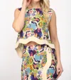 Fate Ric Rac Linen Trimmed Crop Top In Multi In Blue