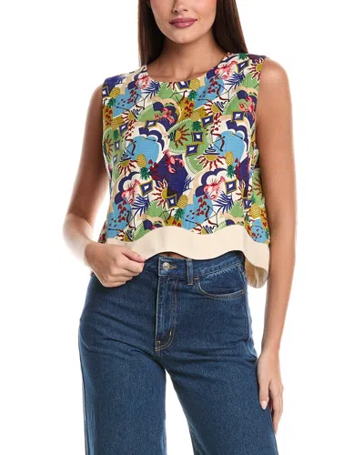 Fate Printed Sleeveless Linen Blend Cropped Top In Green Multi