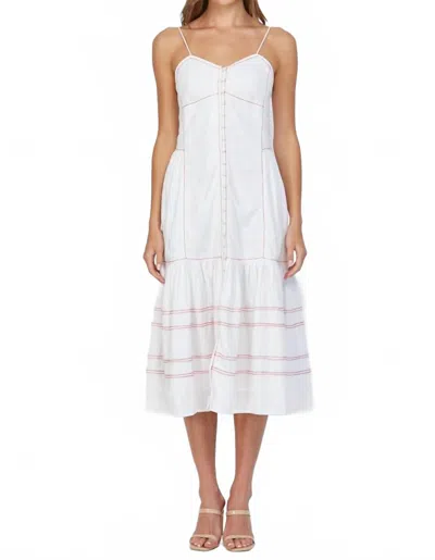 FATE RIO TOP STITCH DETAIL LINEN BLEND DRESS IN CREAM