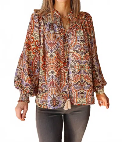 Fate Rorie Paisley Chiffon Blouse In Orange/multi