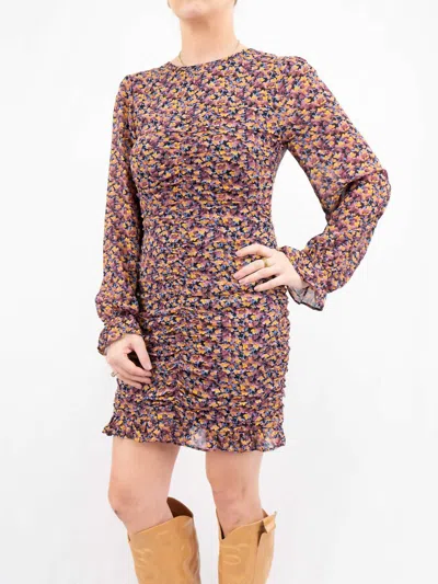 Fate Ruched Mini Dress In Floral In Purple