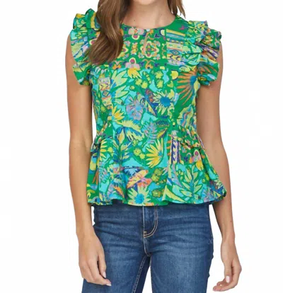 Fate Ruffle Cap Sleeve Peplum Top In Green