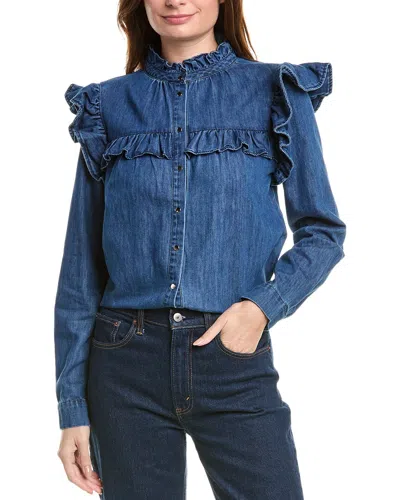 Fate Ruffle Denim Shirt In Blue | ModeSens