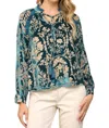 Fate Ruffle Velvet Blouse - Plus In Blue Multi In Multi