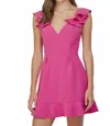 Fate Ruffled Shoulder Detail Open Back Dress In Fuchsia In Pink