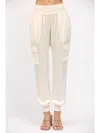 Fate Satin Cargo Jogger Pants In Cream In Neutral