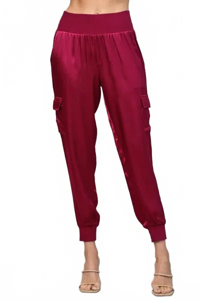 Fate Satin Cargo Jogger Pants In Maroon In Red