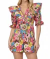 Fate Scallop Edge Crochet Tape Detail Belted Romper In Pink Multi In Multi