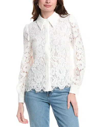 Fate Scallop Edge Lace Button-down Blouse In White
