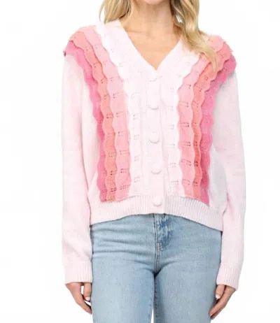 Fate Scallop Ruffle Cardigan Sweater In Pink