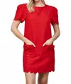 Fate Scalloped Tweed Dress In Red In Red