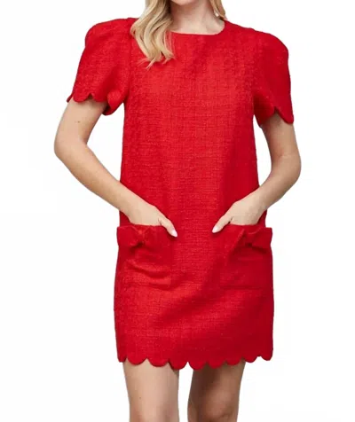 Fate Scalloped Tweed Dress In Red